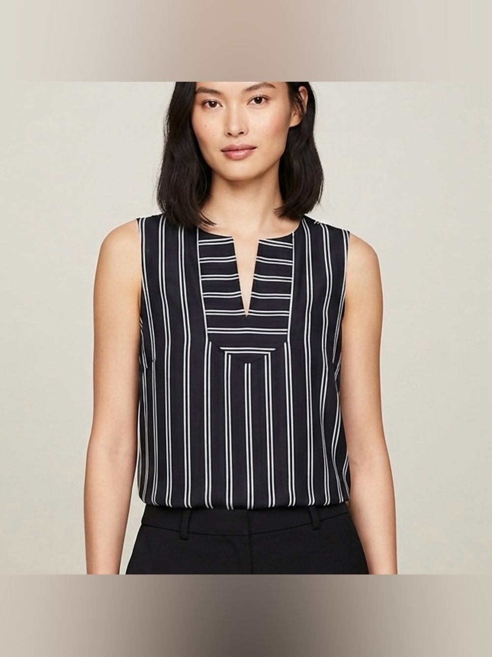 Tommy Hilfiger Striped Sleeveless Notch Neck Blouse Womens Size S